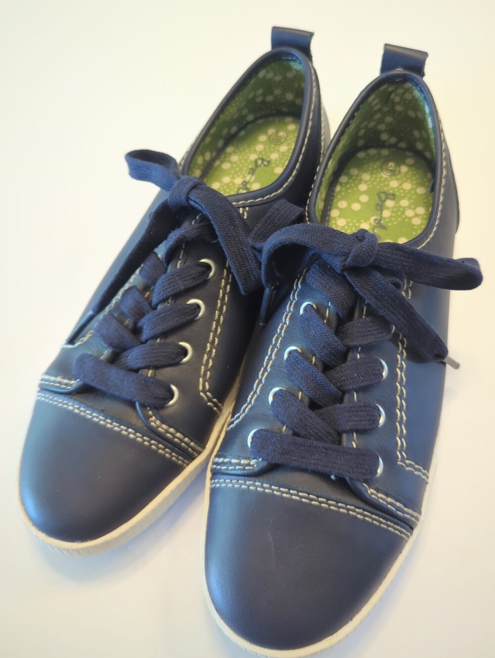 New Women's Boden Lace Up Comfort Leather Sneakers Size 7 EU 38 Navy Blue